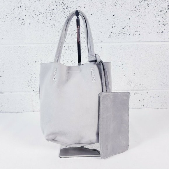Free People Handbags - Free People Womens Gray Allegra Leather Top Handle Clutch With Coin Purse Sz OS